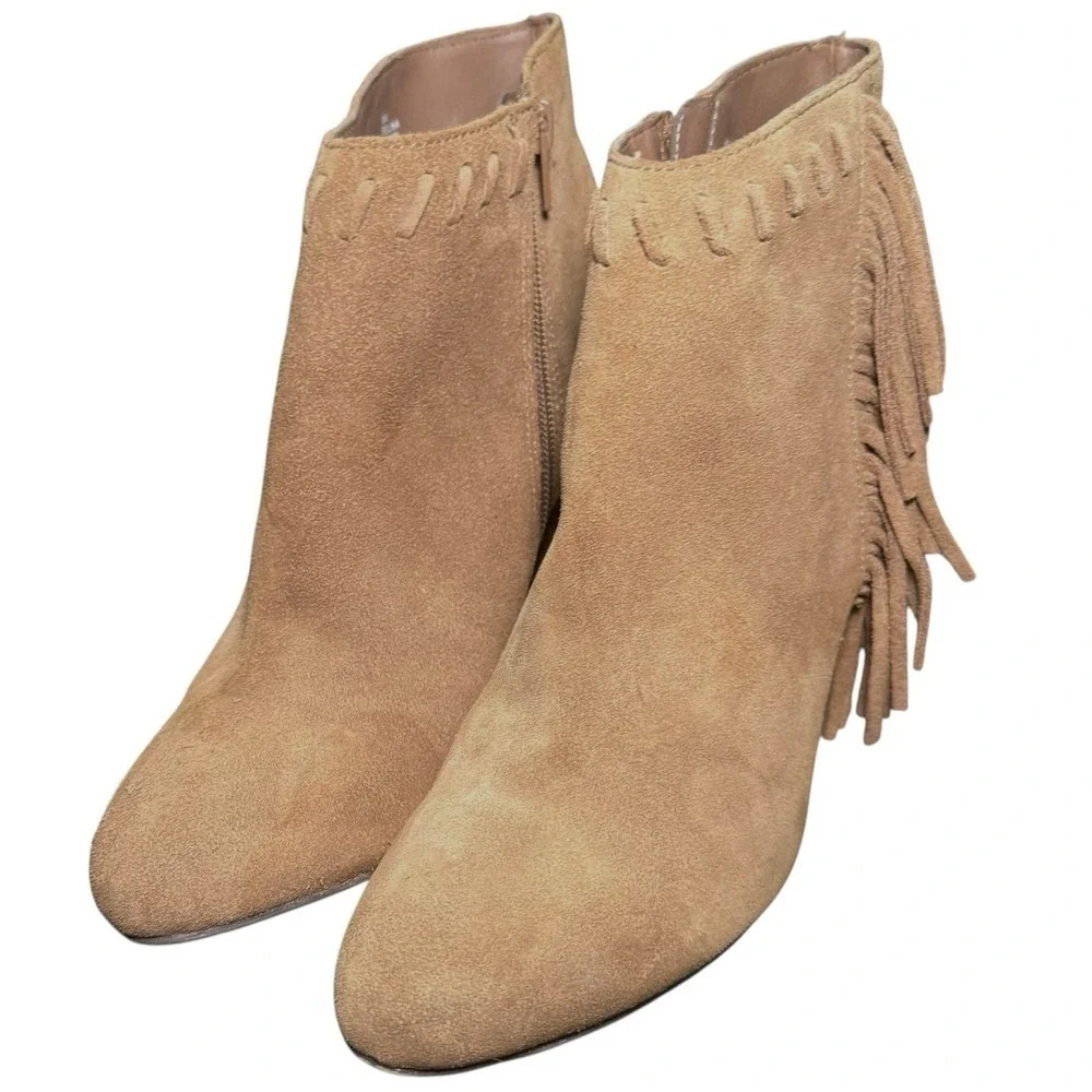 MIA‎ Selina Fringe Ankle Boots Tan Suede Leather Size 8 Boho Western Chic